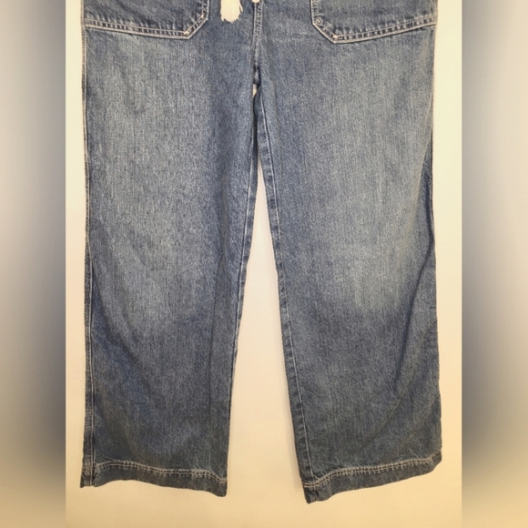 NWT Lauren Ralph Lauren Highrise Wideleg Blue Baggie Jeans Rope Drawstring Sz 6 - Picture 6 of 13